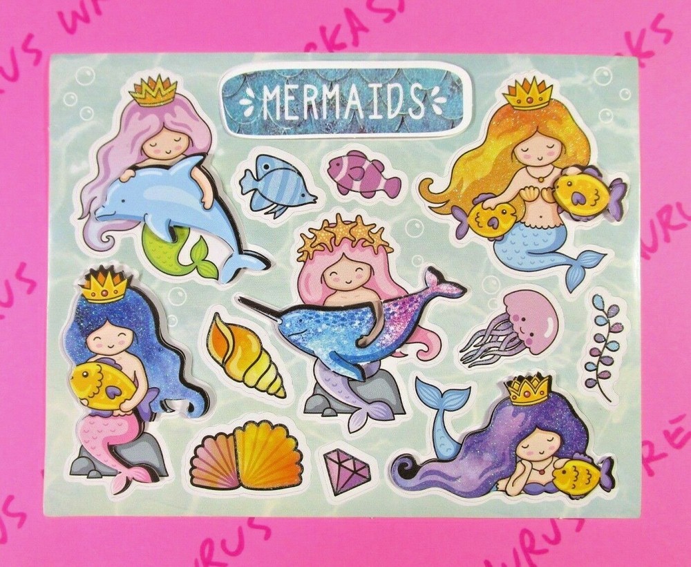 Mermaids & Sea Life 3D Pop Up Glittery Small Sticker Sheet