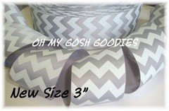 LAST 2 – 3 YARDS – 3″ EASTER GREY GRAY WHITE CHEVRON GROSGRAIN RIBBON