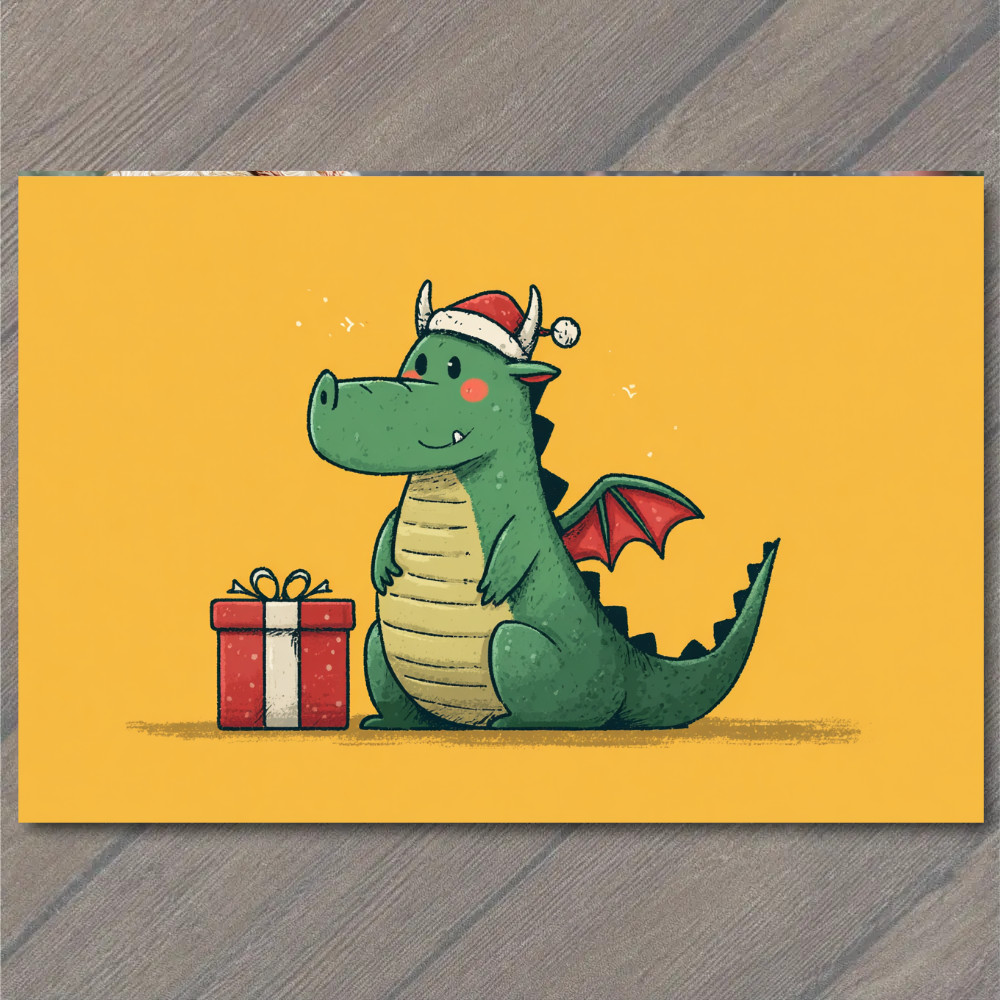 STICKER Christmas Dragon Gift Box Santa Hat Cute Funny Holiday Fantasy Creatur