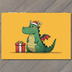 STICKER Christmas Dragon Gift Box Santa Hat Cute Funny Holiday Fantasy Creatur