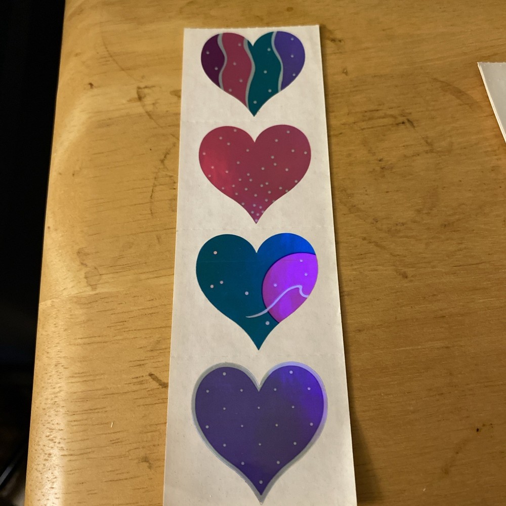 RARE Vintage 1995 Mrs.Grossman’s Julie Cohen Opalescent Shiny Heart Stickers HTF