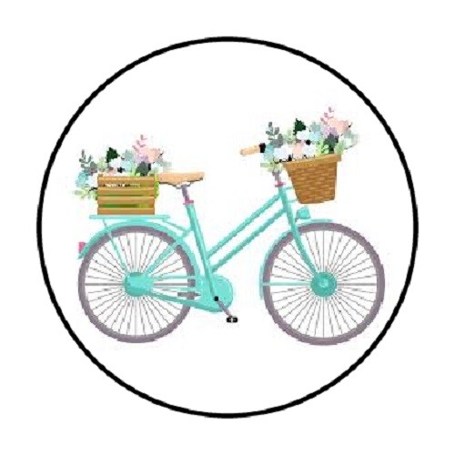 48 BIKE FLOWER BASKETS ENVELOPE SEALS LABELS STICKERS 1.2″ ROUND