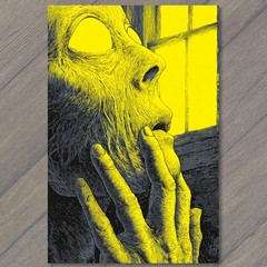 STICKER Yellow Black Skull Profile Hand Mouth Window Creepy Horror Night