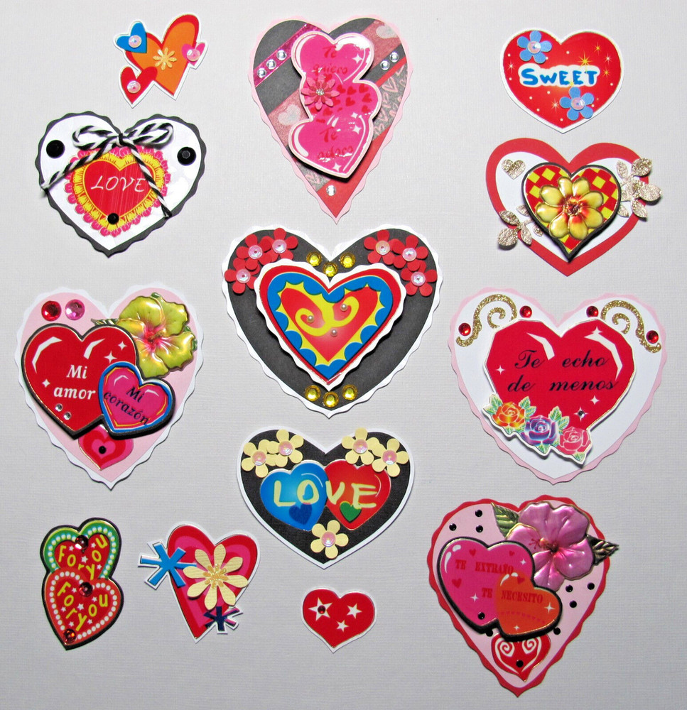 Handmade Hearts Embellishments 13 Love Valentine’s Day Spanish English Scrapbook