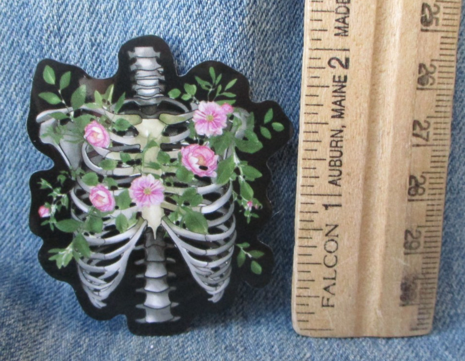 ROSES SKELETON CHEST GOTH VINYL STICKER Scrapbooking Gothic BIN-1