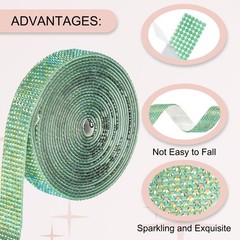 Self Adhesive Rhinestone Strips 3 Yards 0.6 Inch for Craft,Dark Green AB