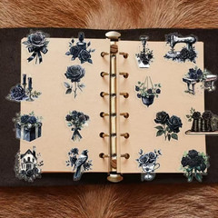 50 Pcs Dark Aesthetic Gothic Transparent Stickers,Black Rose Flower Stickers Pac