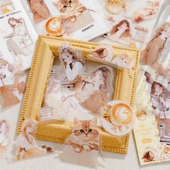 Cute Girls Cats Transparent PET Stickers 30Pcs Diary Planner Decorative Collage