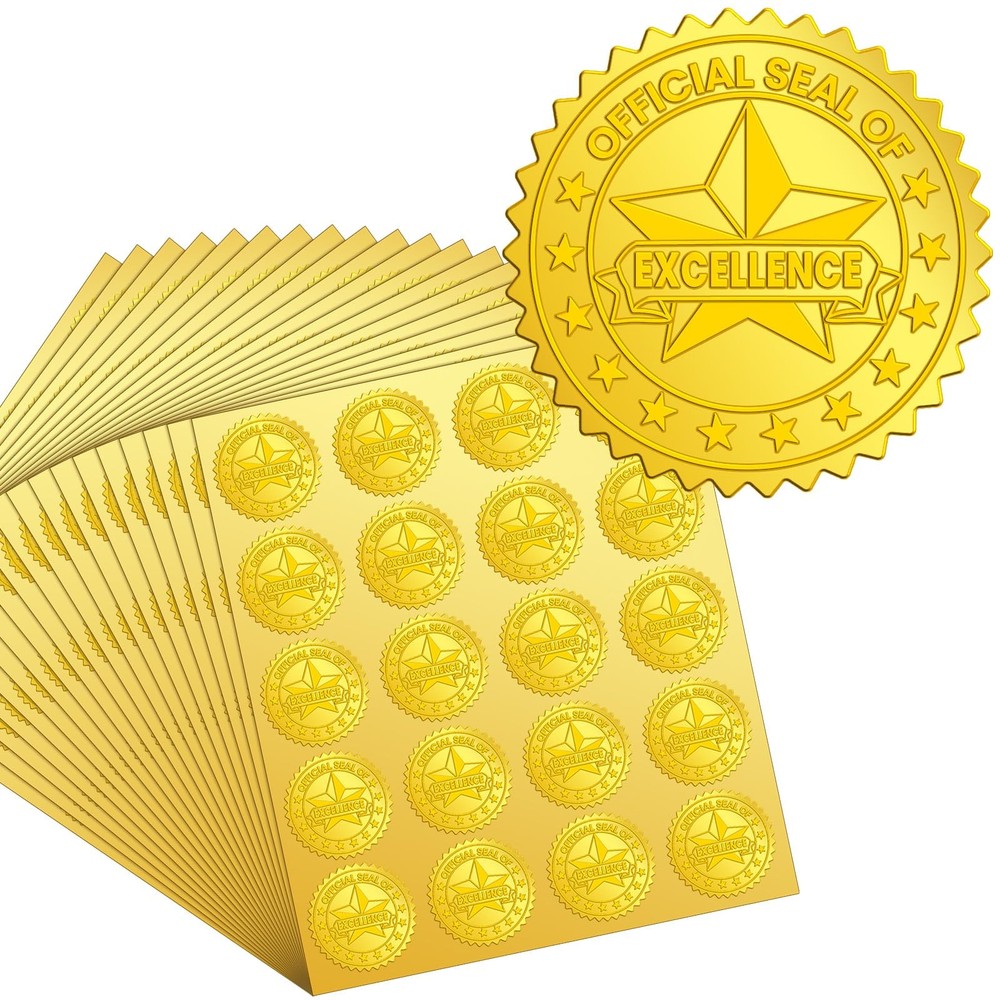 Kosiz 500 Pcs Official Seal of Excellence Embossed Gold Foil Certificate Seals 1