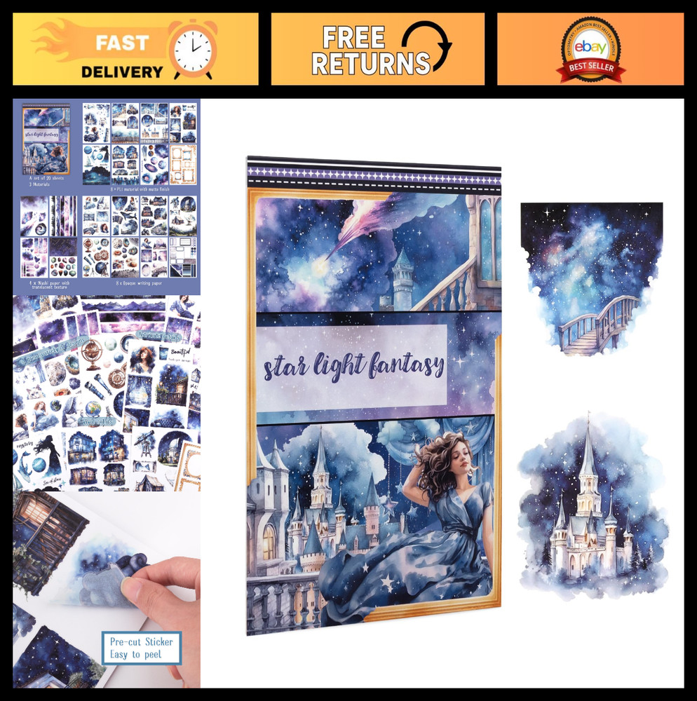 Galaxy Stickers for Journaling – 20 Sheets Star Space Fantasy Washi Paper Decals