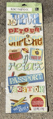 Large K & COMPANY ADHESIVE CHIPBOARD STICKERS TRAVEL ADVENTURES PASSPORT