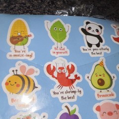 Cute Motivational Pun Animal & Insect Stickers Sheet, Multicolor, Food Theme