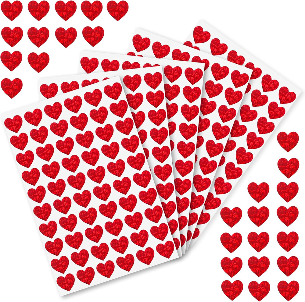 1920Pcs Holographic Glitter Heart Stickers, 0.5Inch Mini Red Hearts