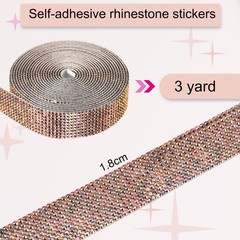 Self Adhesive Rhinestone Strips 3 Yards 0.7 Inch for Craft,Black AB