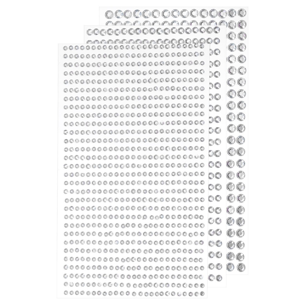 MECCANIXITY 1532Pcs 3 Sheets Rhinestone Stickers 3/4/5 mm Self Silver