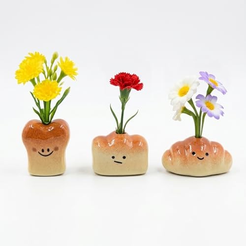 3 PCS Mini Vase Fridge Magnets, Ceramic Unique Small Handmade Bud Vases, Cute