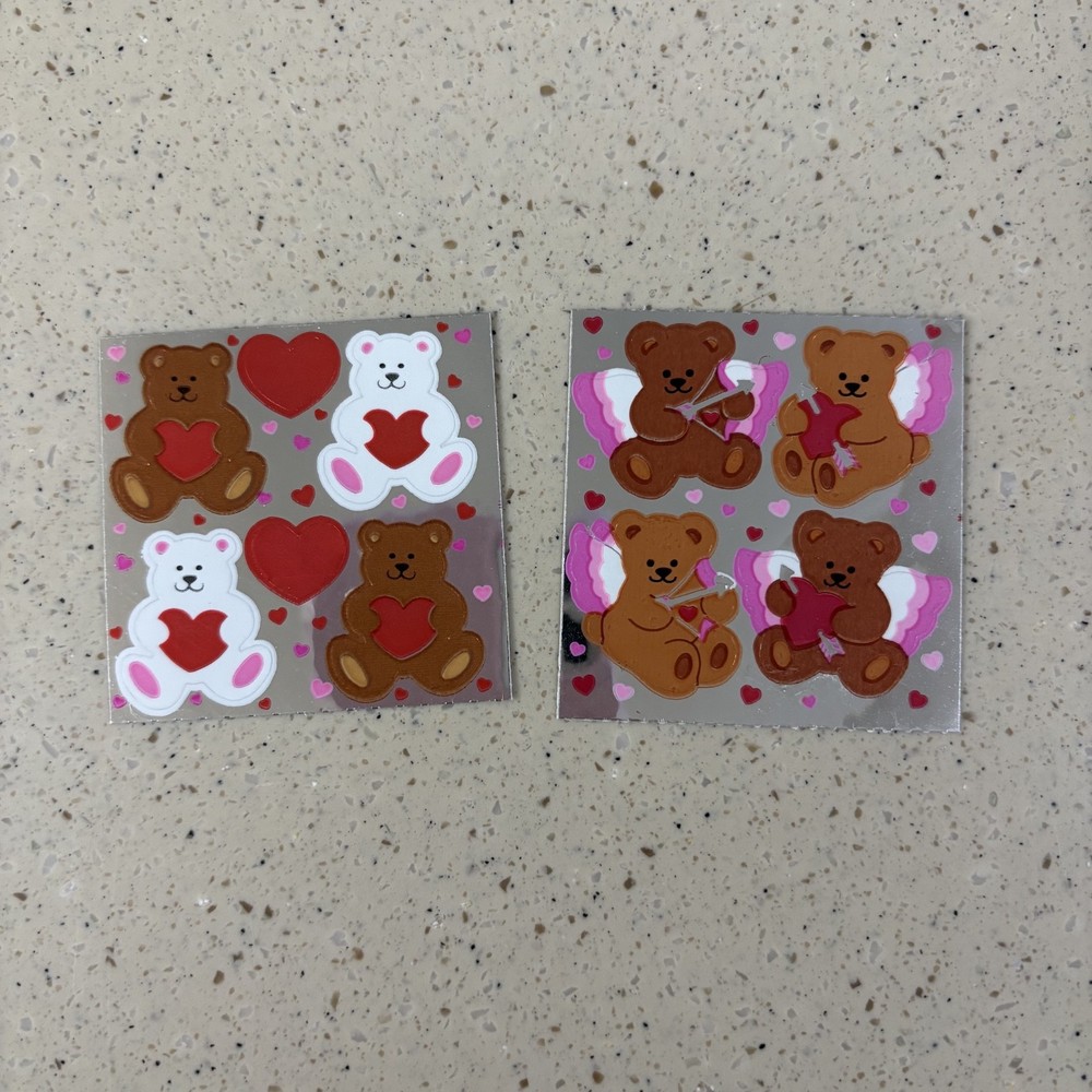 LOT of 2 mods Sandylion mylar foil cupid bear vintage stickers