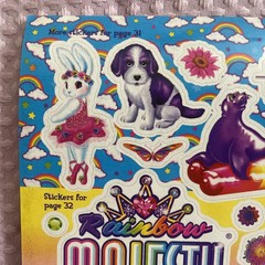 Vintage Lisa Frank Rainbow Cat Dog seal Pug Kitten Panda Bunny Icecream Sticker