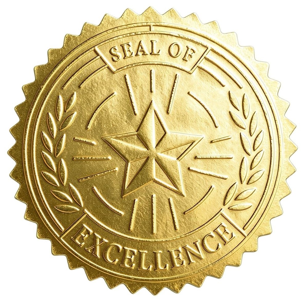 Embossed Gold Foil Certificate Seals, Seal of Excellence, 1.75″, 100 Count