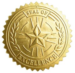 Embossed Gold Foil Certificate Seals, Seal of Excellence, 1.75″, 100 Count