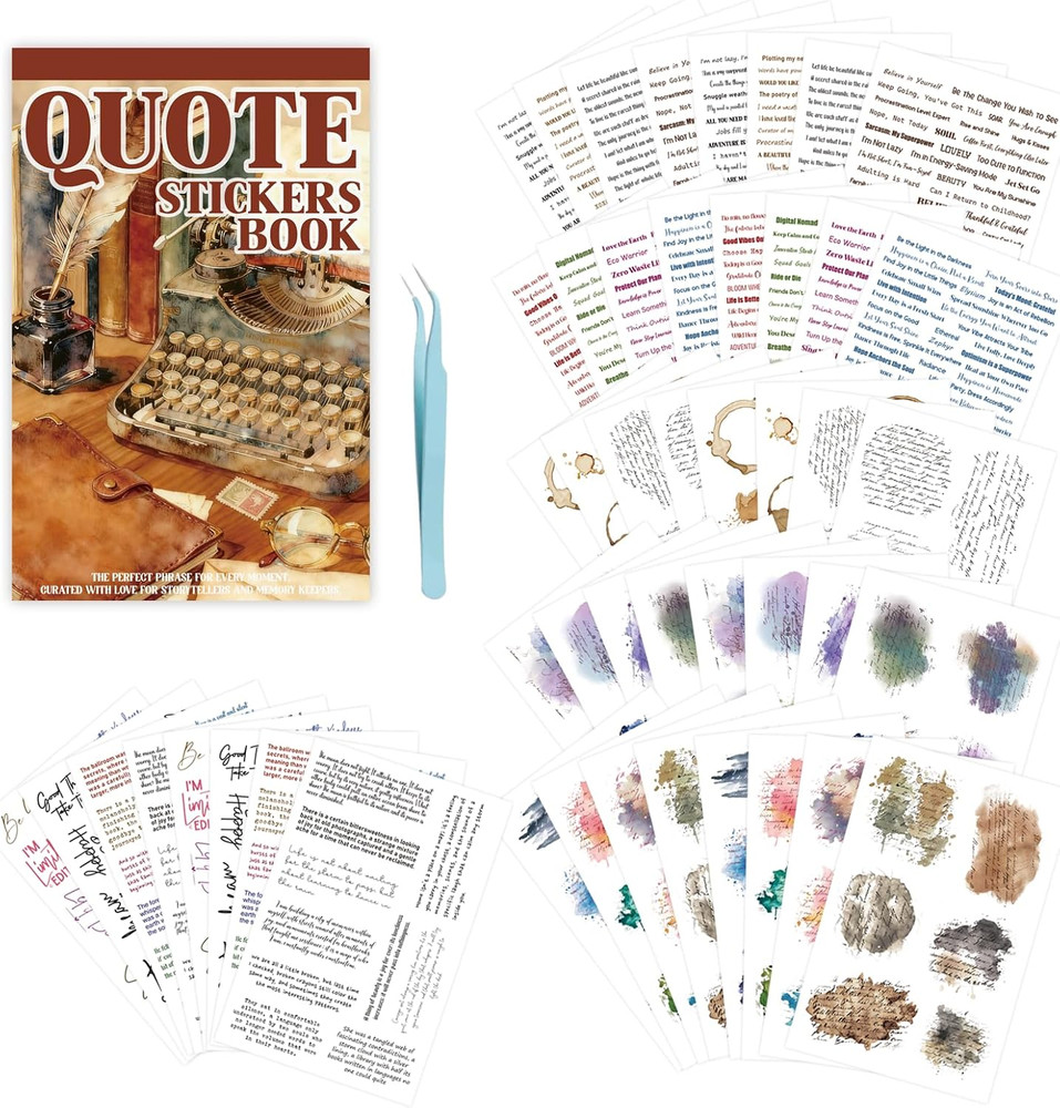 Transparent PET Quote Stickers, 48 Sheets 1100+ Pcs Scrapbook Supplies, Word Sti