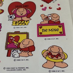 Vintage 1990s Hallmark Ziggy Sticker Sheet LOT used Reward Valentine Love 90s