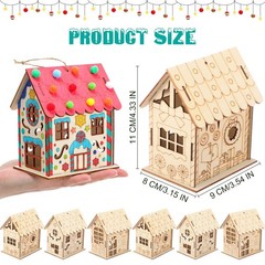 DoubleFill 60 Pcs Wood Gingerbread House Craft Kit for Kids DIY Wooden Christ…