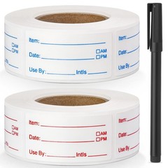1000 Pcs Blue Red Removable Food Date Labels 1 x 2 Inch 2 Rolls