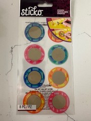 Sticko Dimensional Sticker 8 PC Scratch off Labels Blue Pink Orange Scrapbooking