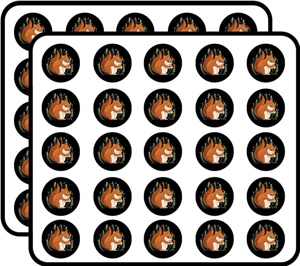 Squirrel 50 Pack 1-Inch Retro Stickers for Scrapbooking, Journals, Planners, Lap