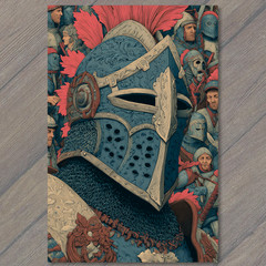 STICKER Ornate Knight Helmet Pink Feather Chainmail Medieval Warrior Army Men