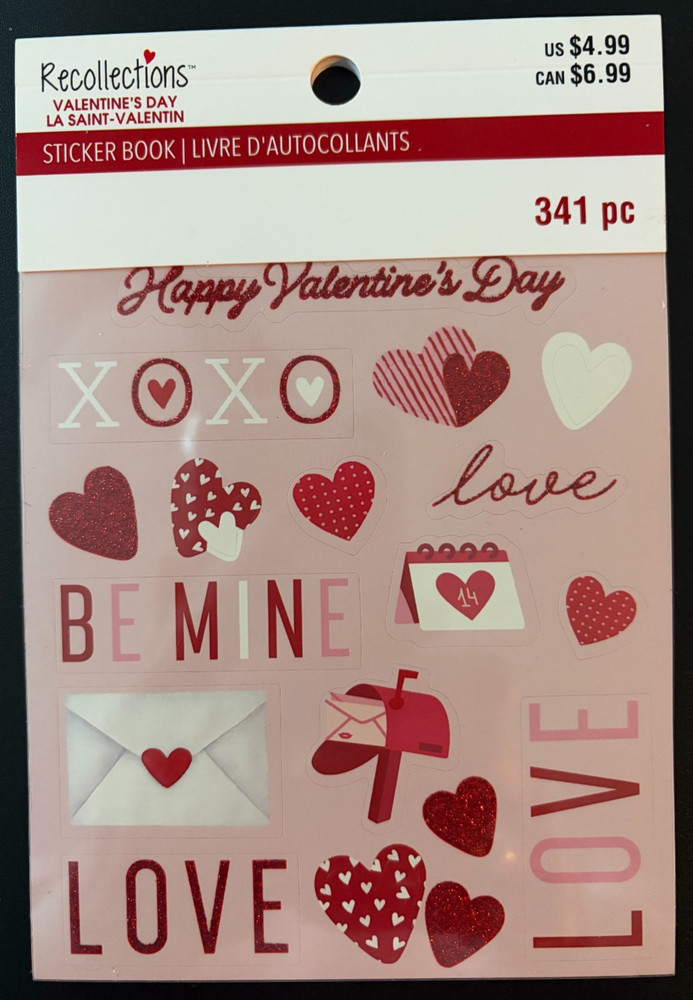 RECOLLECTIONS VALENTINE’S DAY STICKER BOOK 341 PC STICKERS 12 SHEETS ROMANCE