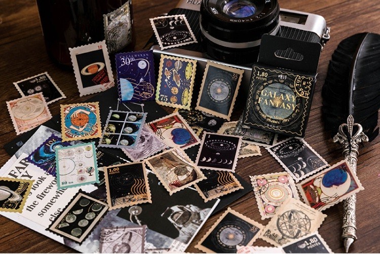 45pcs Gold Foiled Galaxy Space Stickers Pack, Full moon, Crescent moon,Astrology