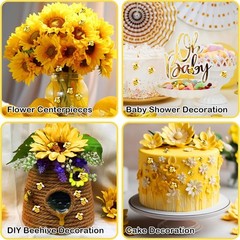 45 Pcs Tiny Resin Bees Small Plastic Bumble Bee Decor Honey 14MM, yellow