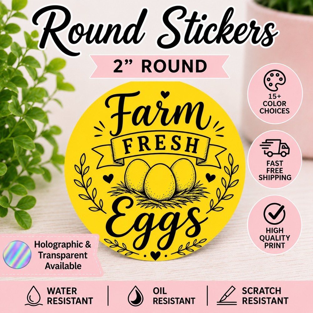 40 FARM FRESH EGGS STICKERS 2″ LABELS SEALS THANK YOU SCRATCH RESISTANT FOOD