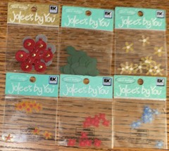 Lot #3- 6 Jolees Mini Flowers Red Blue Orange Yellow Gray Leaves Leaf Scrapbook