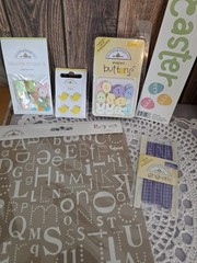 Doodlebug Designs Lot Buttons Brads Ribbon StickersALL $ FOR THE ALZ ASSOCIATION