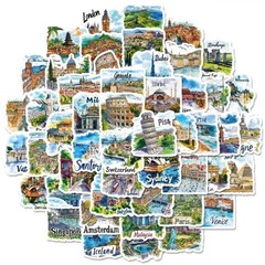 50 Pcs Retro European World Travel Cities Vinyl Waterproof Journal Refrigerator