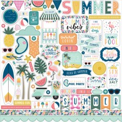 (1) 12×12 Sheet of Echo Park Paper POOL PARTY Scrapbook Element Stickers