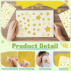 Gold Glitter Foam Star Stickers Self Adhesive Small Large Shape Stickers