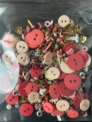 VINTAGE BAZZILL RED MONO BUTTONS, ROUND &HEART BRADS & EYELETS Embellishments
