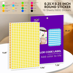 1/4 Inch round Color-Code Dot Stickers,6800 Pcs 0.25 X 0.25 Inch 16 Colors
