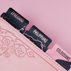 UPAFEXXI-Laminated Bible Tabs (Pink and Black Foil Embossed Lettering), Pink4