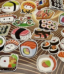 50 Pieces Bundle Pack Sushi Stickers Decal High Glossy Finish Waterproof