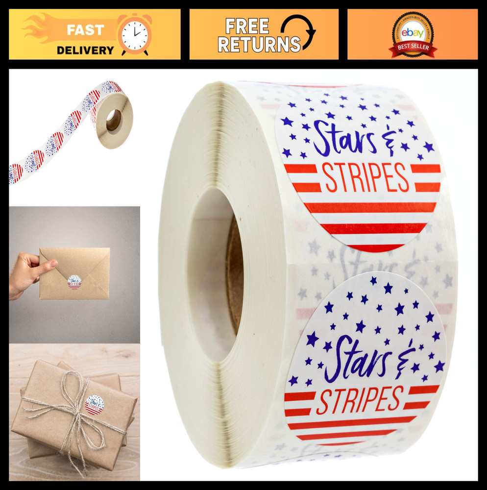 500 Patriotic American Stars & Stripes Stickers – 1.5″ Circle for 4th of July