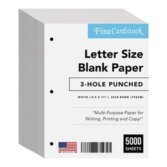 3 Hole Punched – White Regular Copy Paper – 8.5 x 11″ – 5000 Sheets per Case