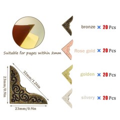Retro Book Corner Protectors Metal Scrapbook Album Decor With Storage Box 80 PCS