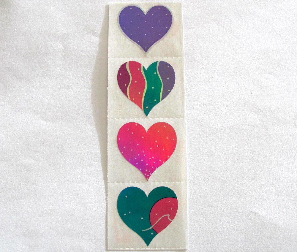 Vintage Mrs Grossman Foil Mylar Heart Sticker Strip – Teal Fuchsia Pink Pattern