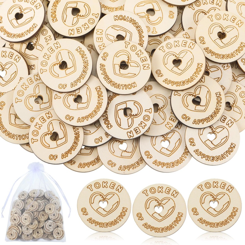 120 PCS Token Appreciation Coins Bulk Wooden Kindness Thank You Hollow Love