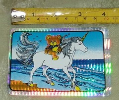 Vintage 80s Holographic Prism Vending Teddy Bear Unicorn Ocean Sticker Pegasus